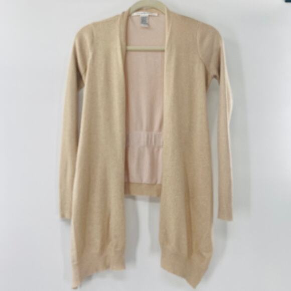 Diane von Furstenberg Open Front Cardigan Silk Cashmere Gold Shimmer Small Luxe - Picture 2 of 11